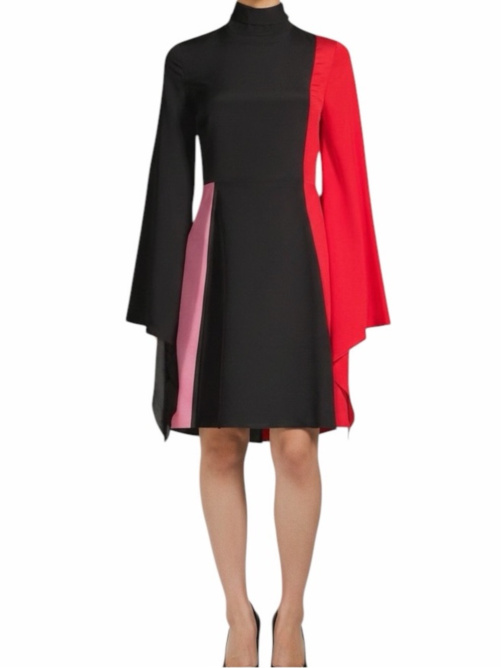 One33 Social Colorblocked Bell-Sleeve Minidress Saks Back Bow Detail Size 2